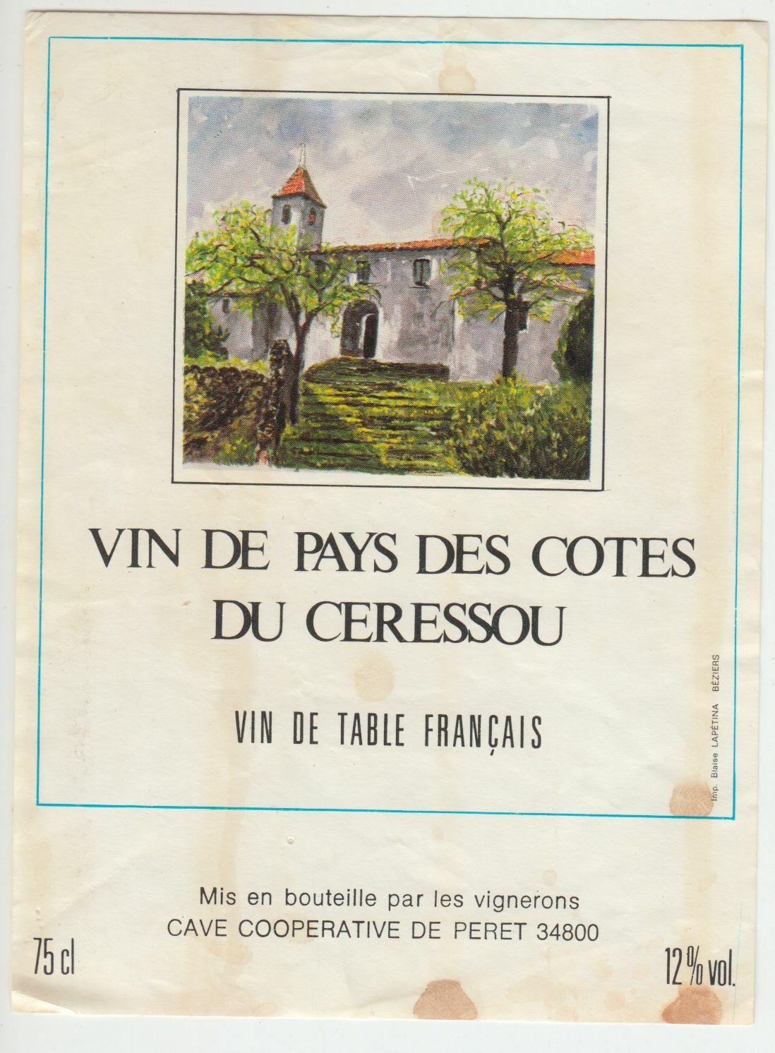 ETIQUETTE DE VIN DU PAYS DES COTES DU CERESSOU 124576538594