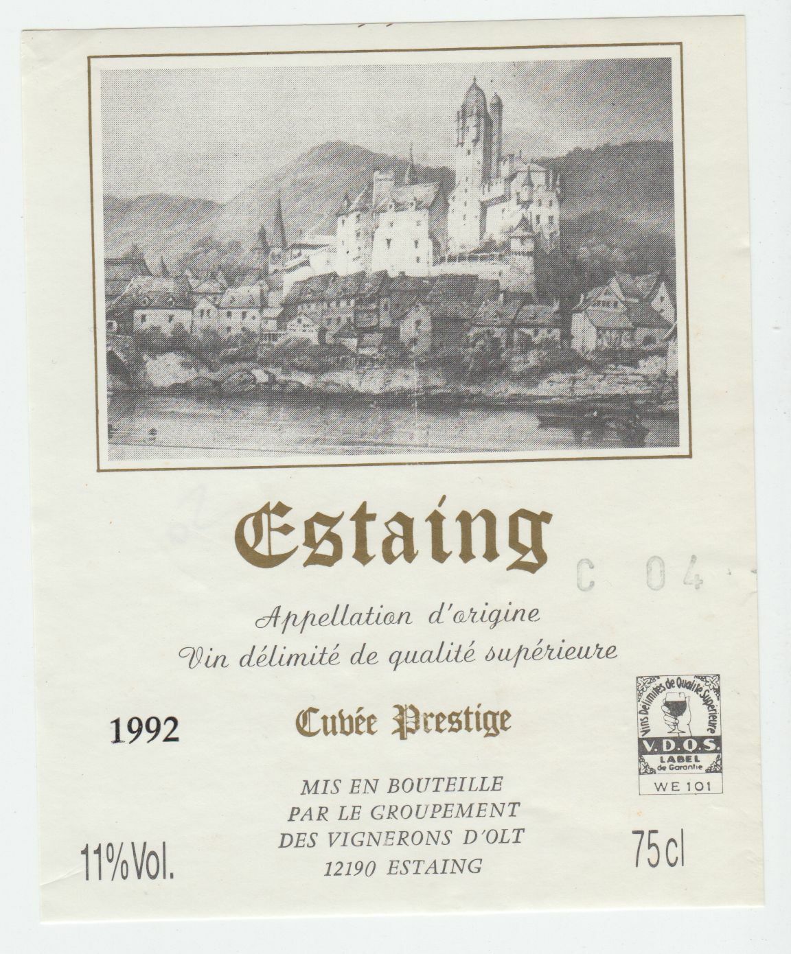 ETIQUETTE DE VIN ESTAING 1992 CUVEE PRESTIGE 124552112054