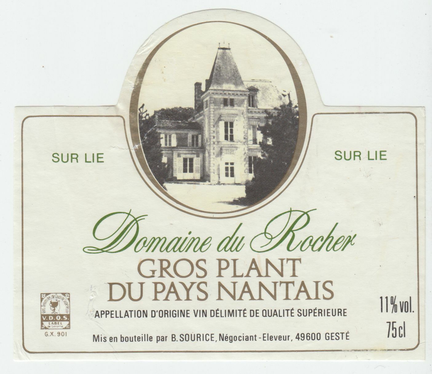 ETIQUETTE DE VIN GROS PLANT DU PAYS NANTAIS SUR LIE DOMAINE DU ROCHER 402631698514