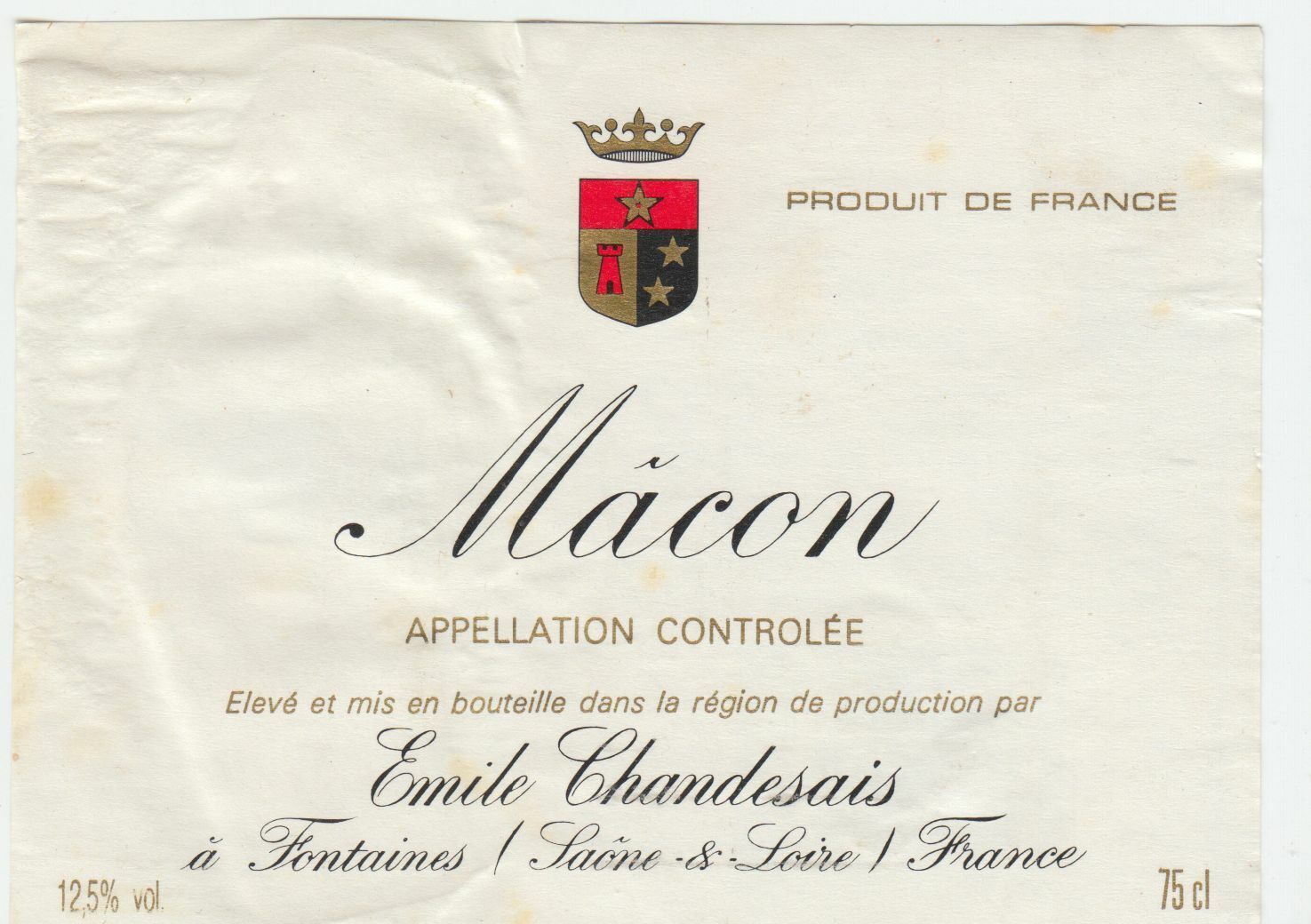 ETIQUETTE DE VIN MACON 1988 EMILE CHANDESAIS 124463377104