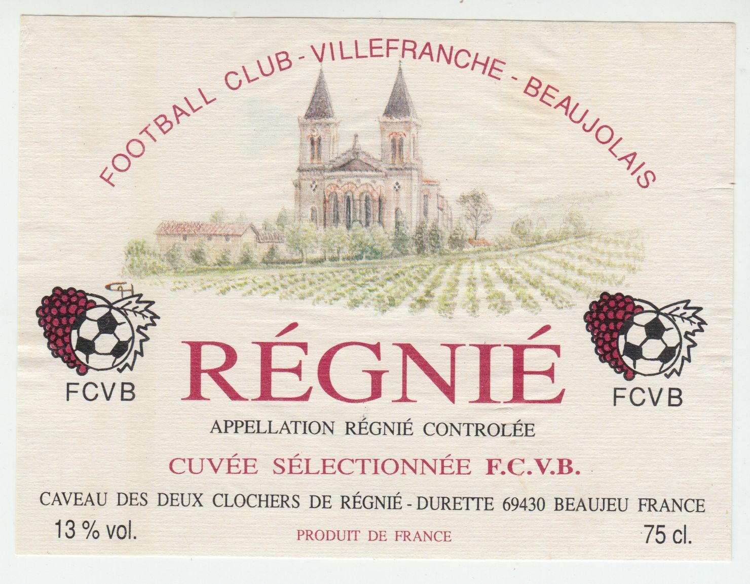 ETIQUETTE DE VIN REGNIE FOOTBALL CLUB VILLEFRANCHE 402669072074