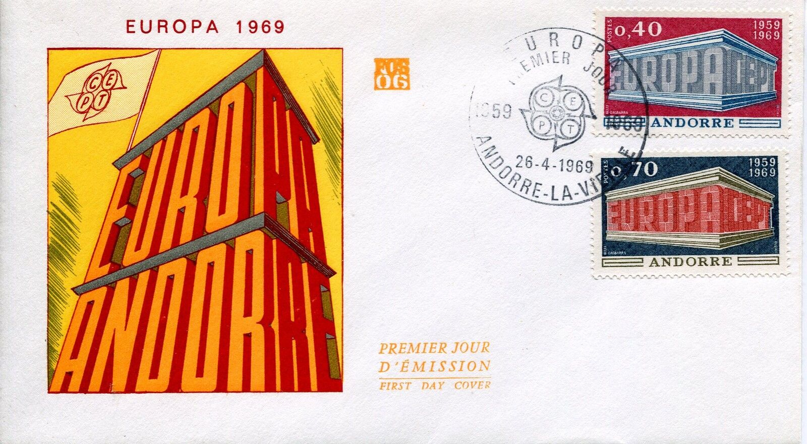 FDC PREMIER JOUR ANDORRE 1969 TIMBRE N 194 195 EUROPA 400790942194
