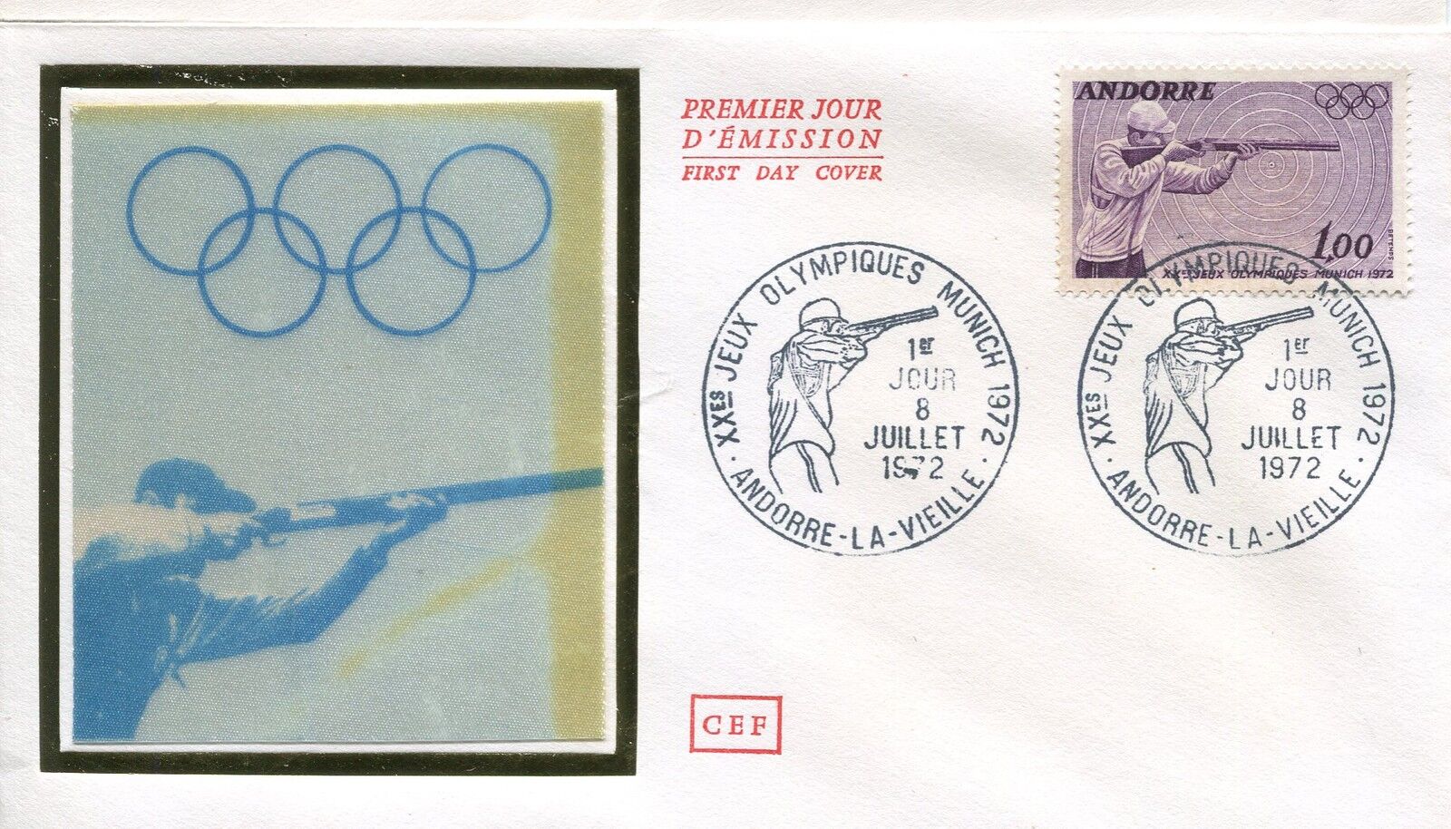 FDC PREMIER JOUR ANDORRE 1972 TIMBRE N 220 JO DE MUNICH TIR 400790726354