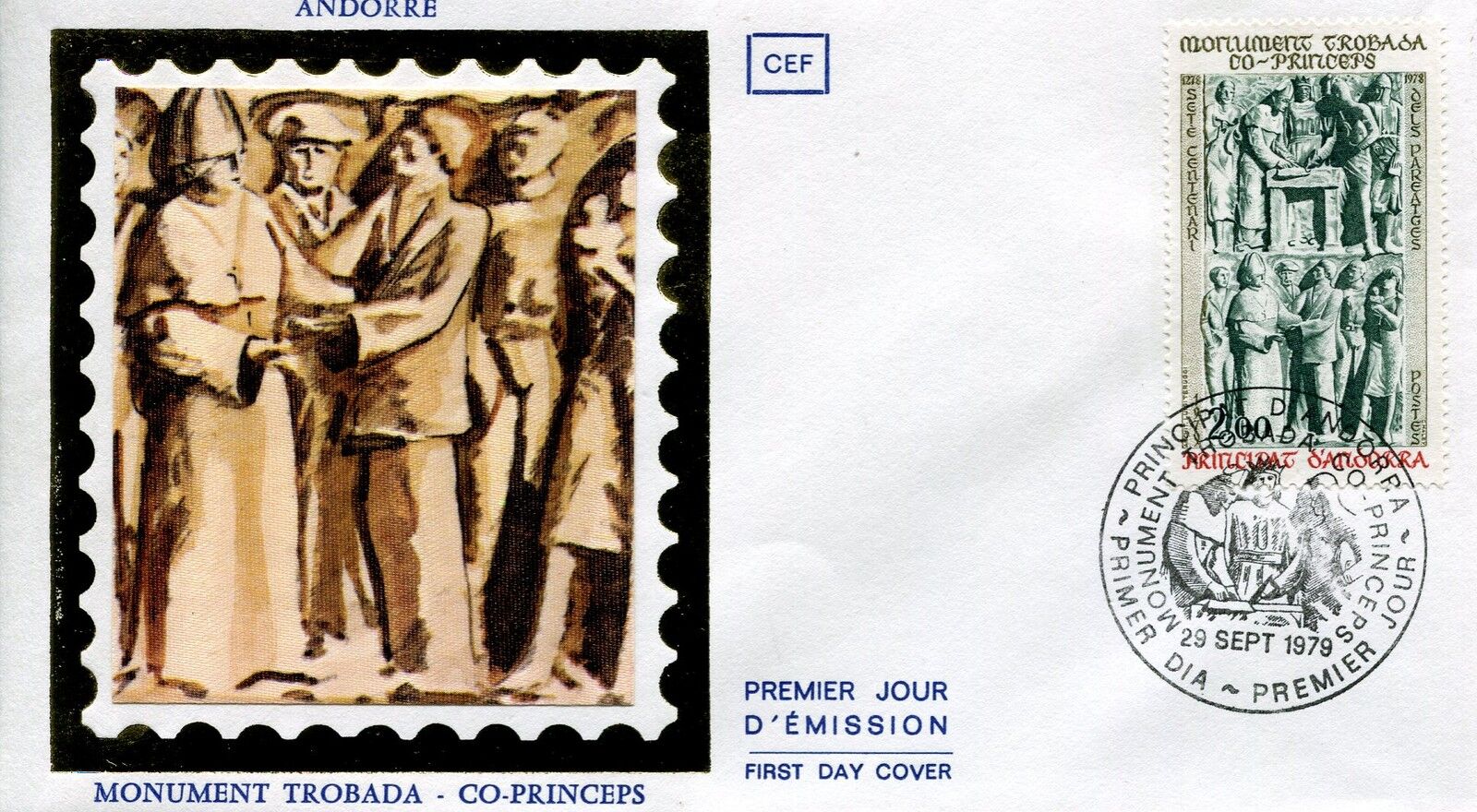 FDC PREMIER JOUR ANDORRE 1979 TIMBRE N 280 MONUMENT TROBADA CO PRINCEPS 400790412594