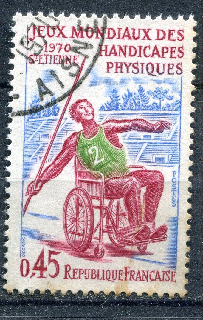 FRANCE TIMBRE OBL N 1649 JEUX MONDIAUX HANDICAPE PHYSIQUE SAINT ETIENNE 1970 120970136594