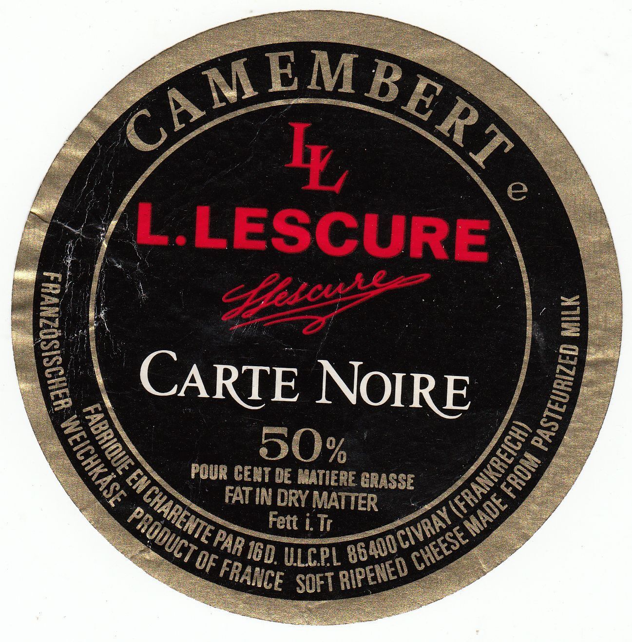 FROMAGE CAMEMBERT L LESCURE CARTE NOIR CHARENTE 400927941574