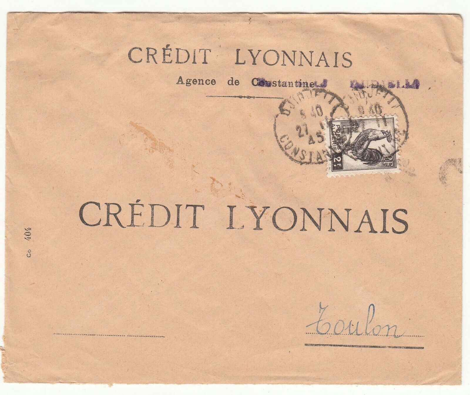 LETTRE ALGERIE DJIDJELLA TOULON CREDIT LYONNAIS 1945 401759806444