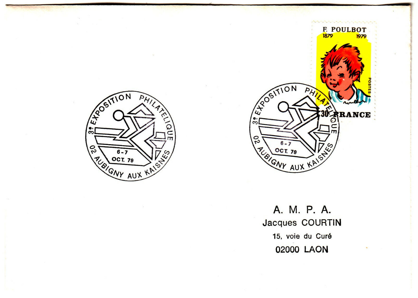 LETTRE AUBIGNY AUX KAISNES POUR LAON 1979 CACHET 3 EXPOSITION PHILATELIQUE 402072946674