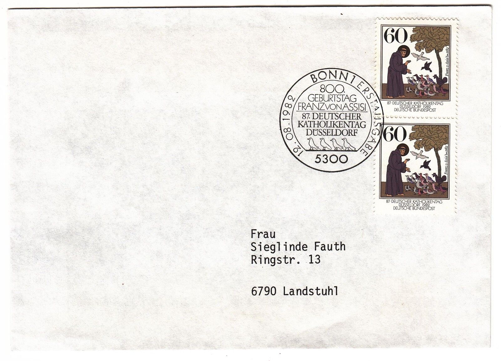 LETTRE COMMEMORATIVE ALLEMAGNE TIMBRE N° 980 SAINT FRANCOIS PRECHANT AUX OISEAUX