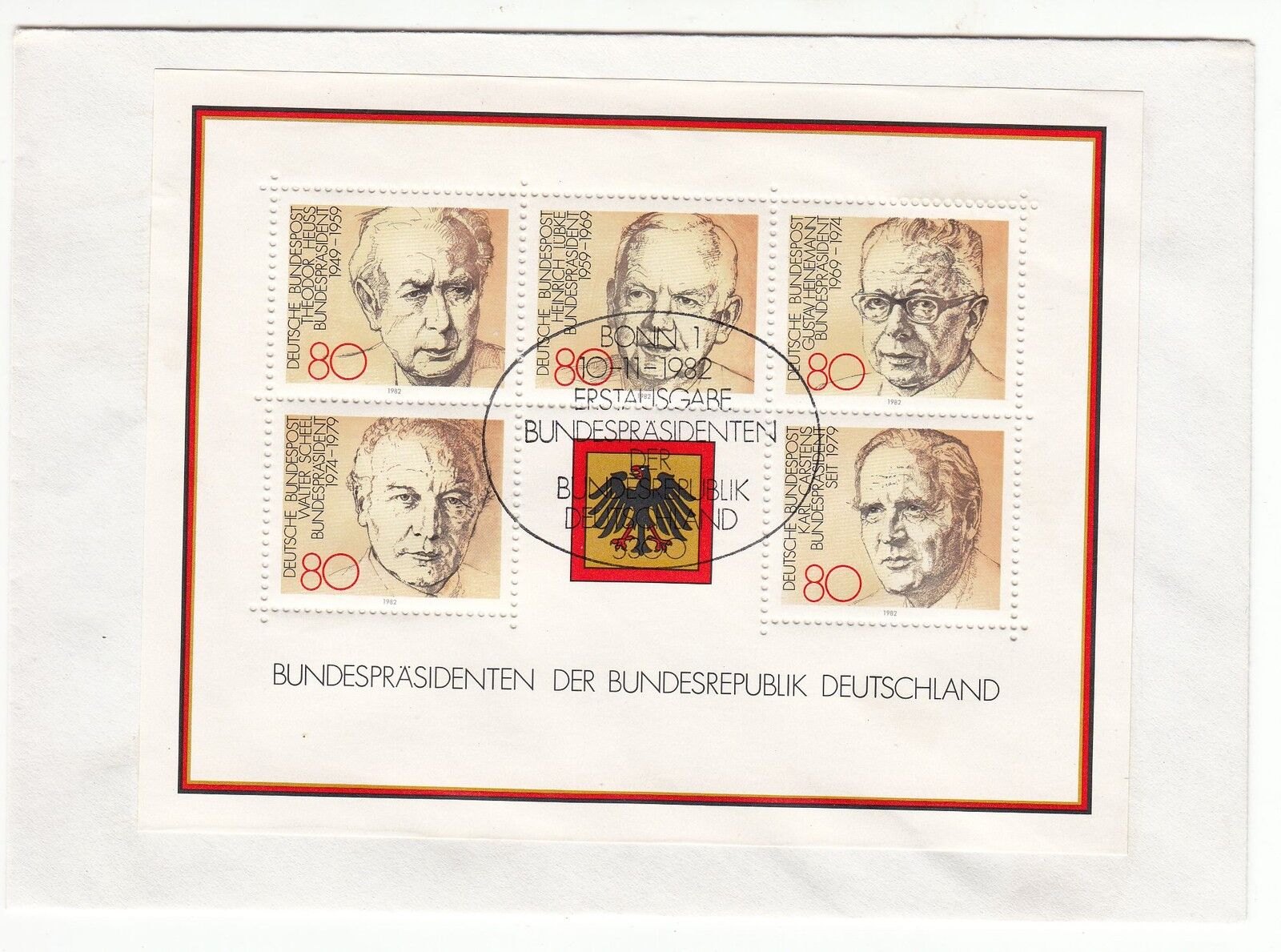 LETTRE COMMEMORATIVE ALLEMAGNE TIMBRE N 988 A 992 BLOC PORTRAITS 401068420884