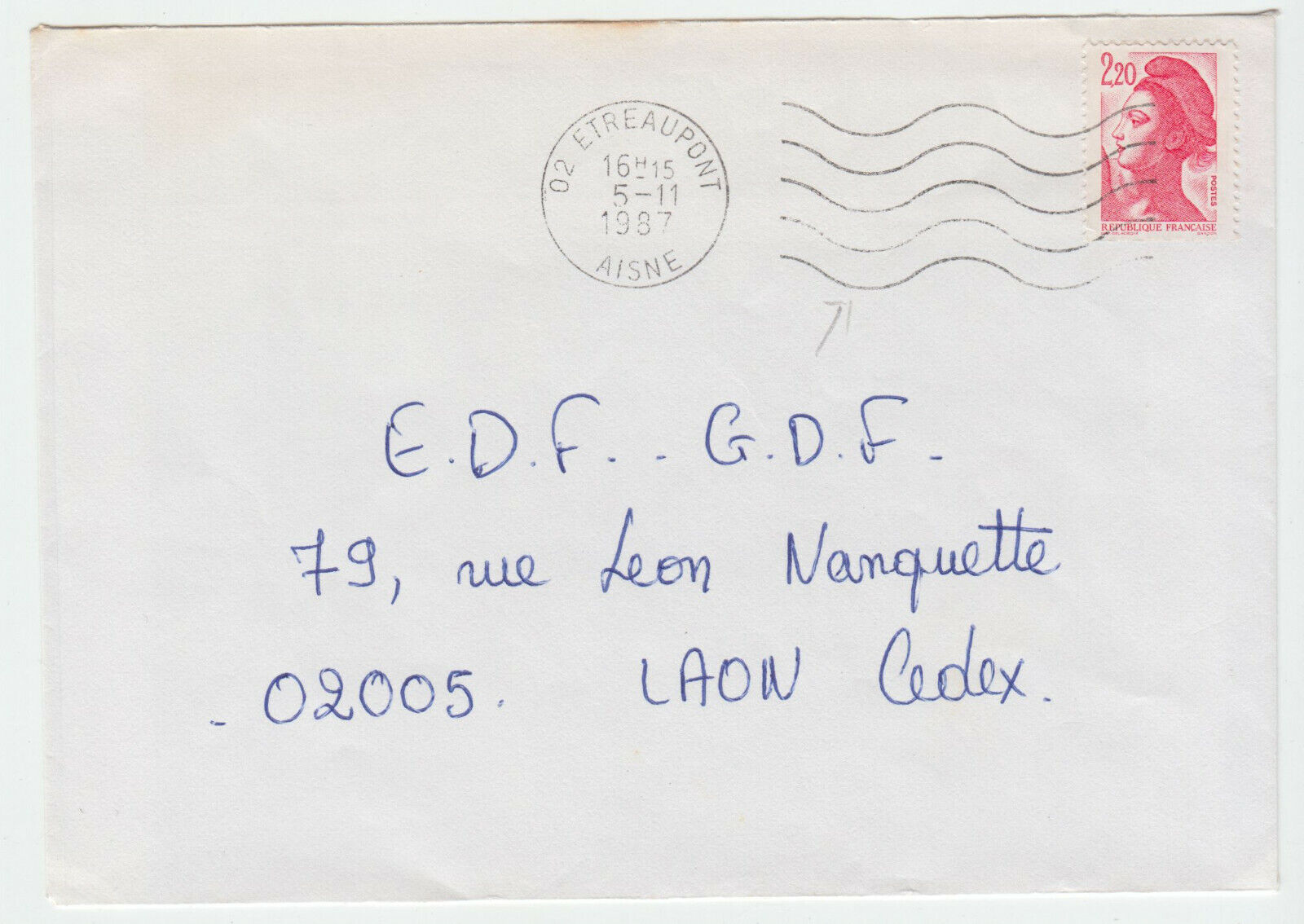 LETTRE ETREAUPONT POUR LAON 1987 124081416754