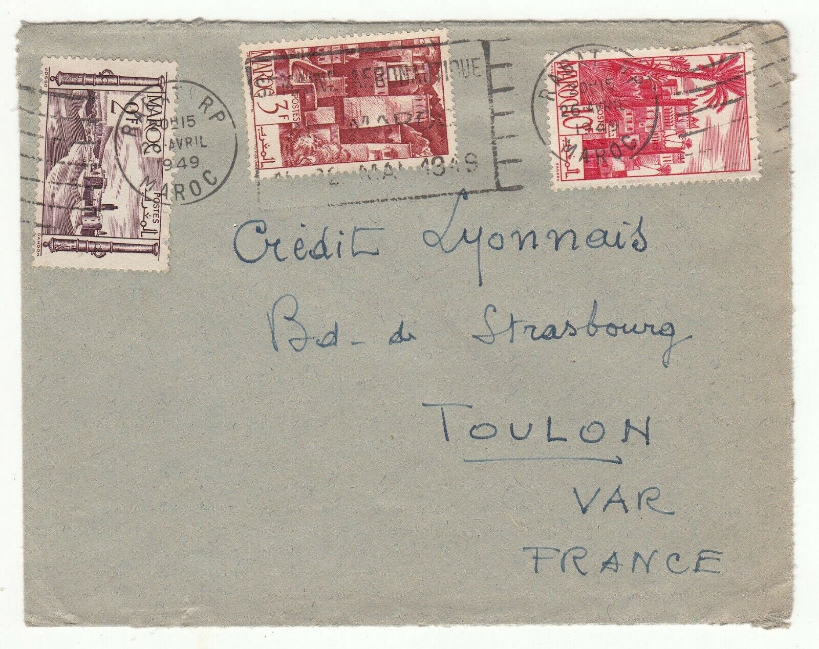 LETTRE MAROC RABAT POUR TOULON 1949 CREDIT LYONNAIS FLAMME 123743120934