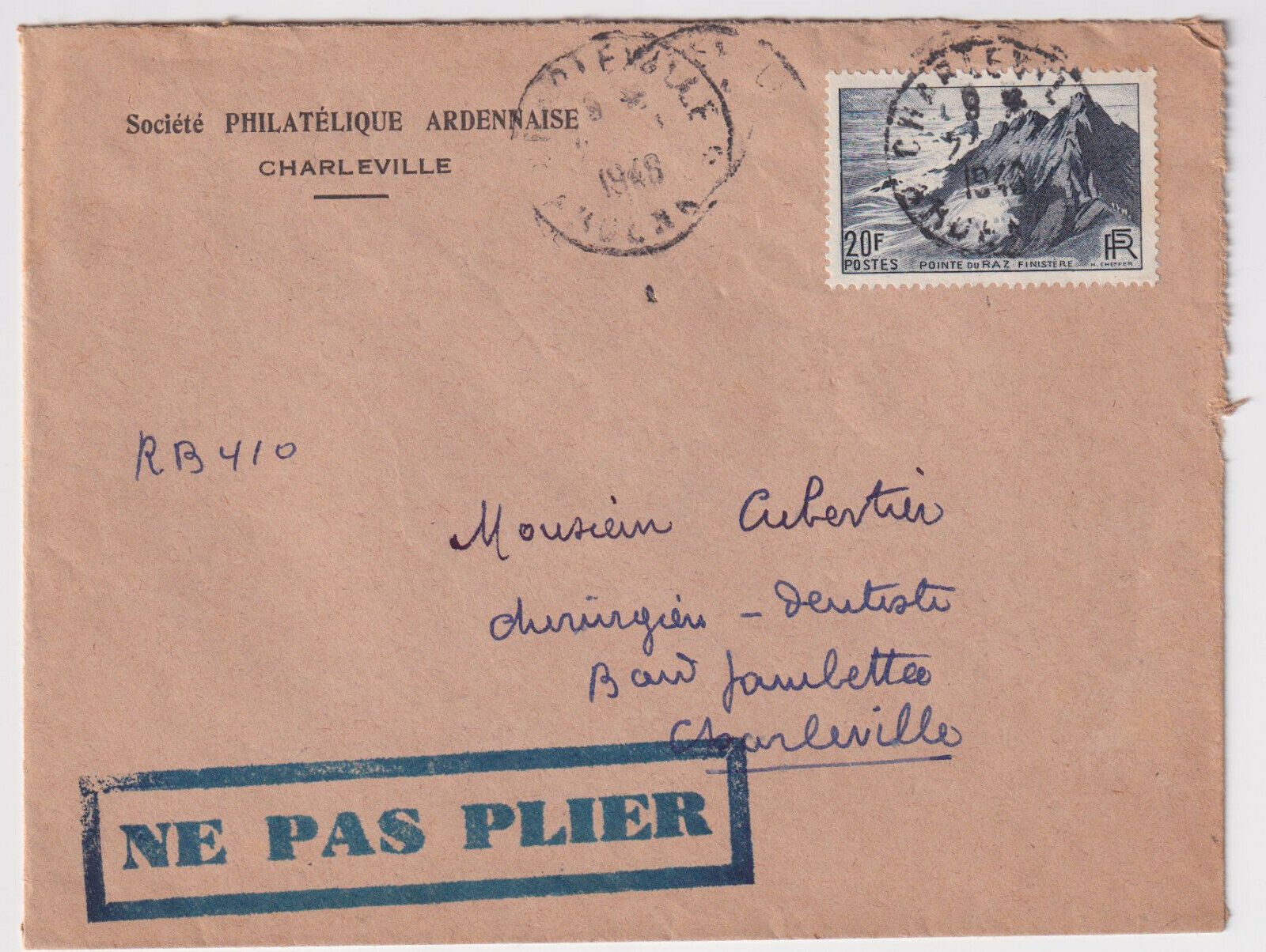 LETTRE PHILATELIQUE CHARLEVILLE 1946 POUR CHARLEVILLE 402990183364