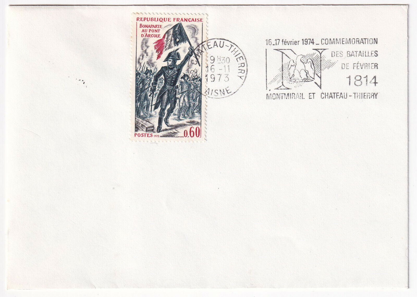 LETTRE PHILATELIQUE CHATEAU THIERRY 1973 TAXE FLAMME BATAILLE NAPOLEON 1814 403243209154