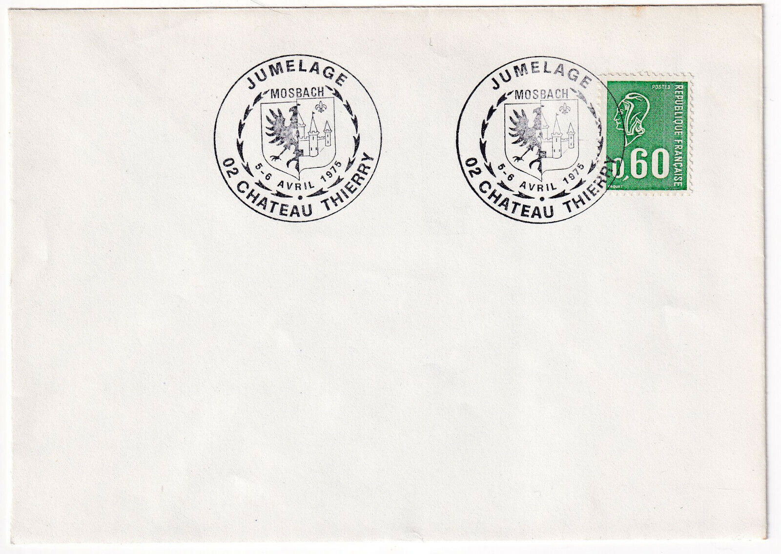 LETTRE PHILATELIQUE CHATEAU THIERRY JUMELAGE MOSBACH 1975 403239165134