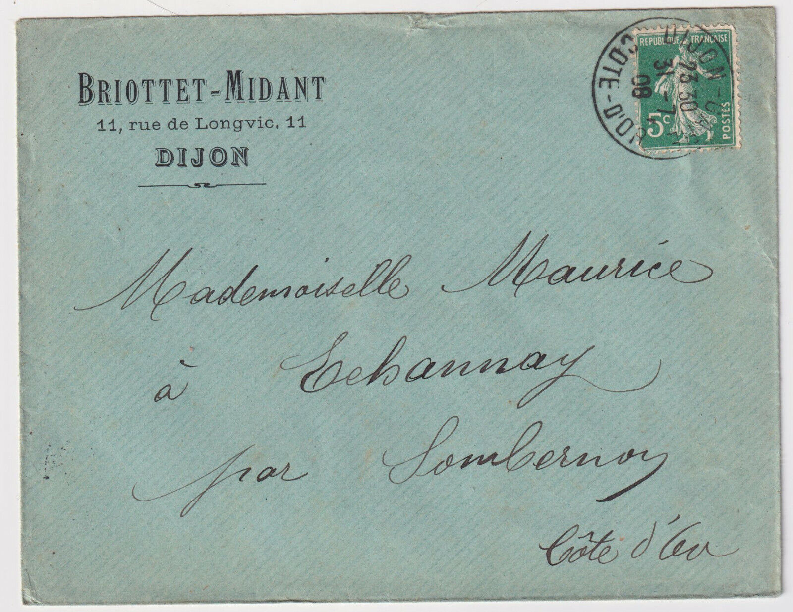 LETTRE PUBLICITAIRE 1908 BRIOTTET MIDANT DIJON 403239163284