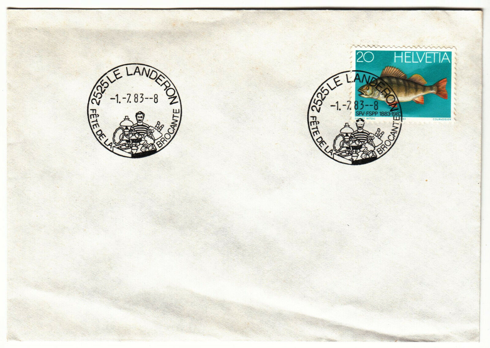 LETTRE SUISSE TIMBRE N 1174 FEDERATION DE PECHE POISSON LA PERCHE 124027558134