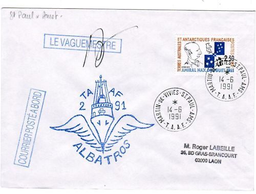 LETTRE TAAF MARTIN DE VIVIES ST PAUL A LAON 1991 120654603694