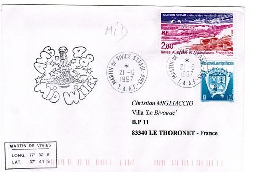 LETTRE TAAF MARTIN DE VIVIES ST PAUL A THORONET 1997 110618861804