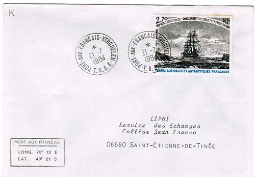 LETTRE TAFF PORT AUX FRANCAIS KERGUELEN A LIPHI 1984 120654606874