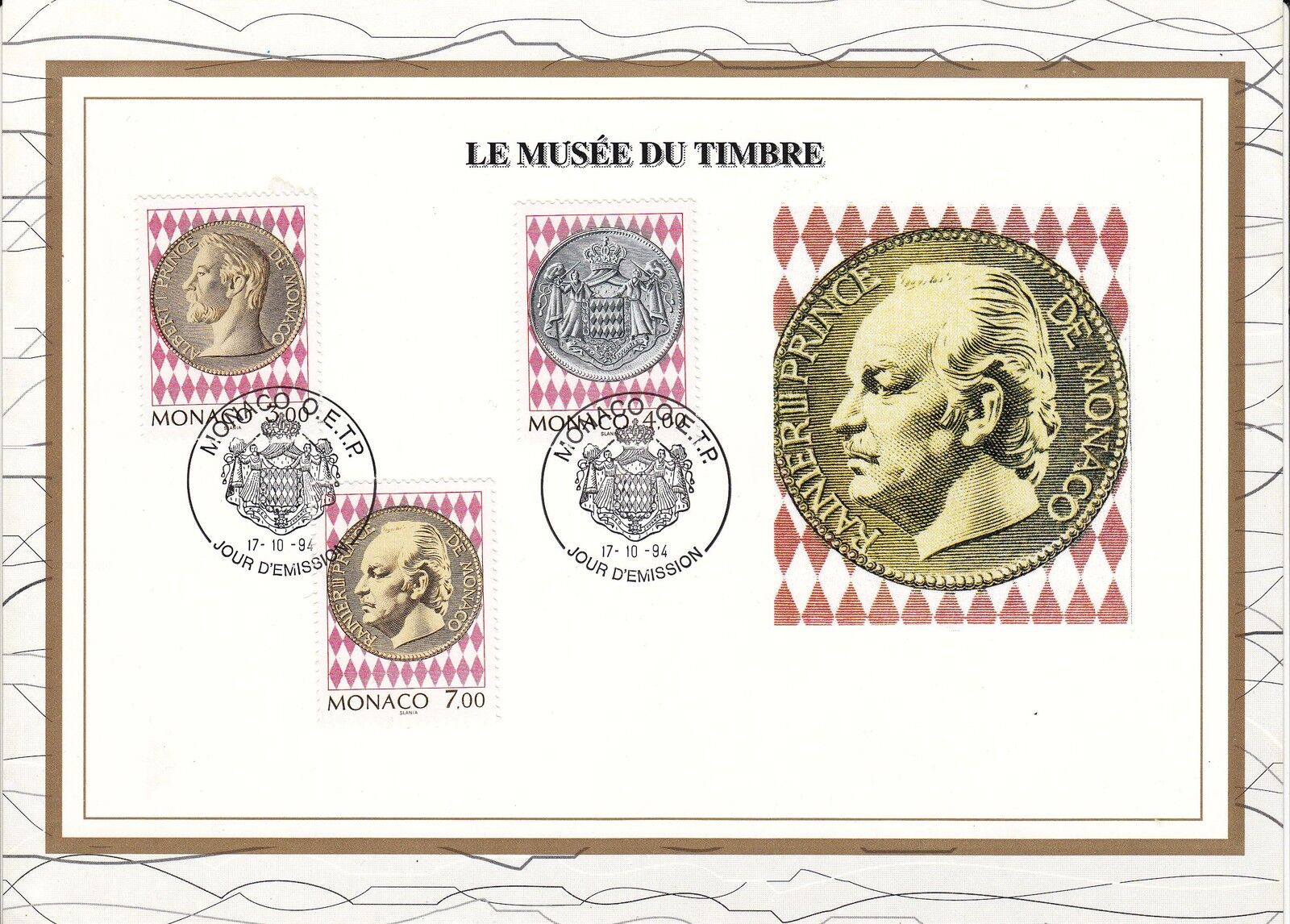 MONACO CEF PREMIER JOUR 1994 TIMBRE N 1945 A 1947 LE MUSEE DU TIMBRE MONNAIE 121929613904