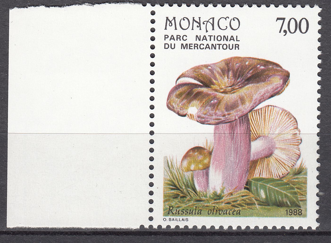 TIMBRE MONACO NEUF N 1633 FLORE CHAMPIGNON MERCANTOUR RUSSULA OLIVACEA 123510332684