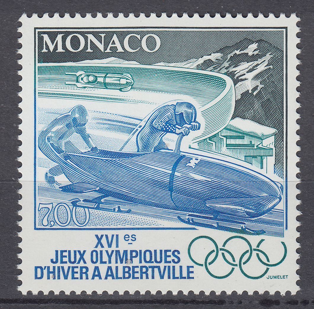 TIMBRE MONACO NEUF N 1811 JO DE 1992 ALBERTVILLE BOBSLEIGHT A DEUX ET PISTE 401653411324