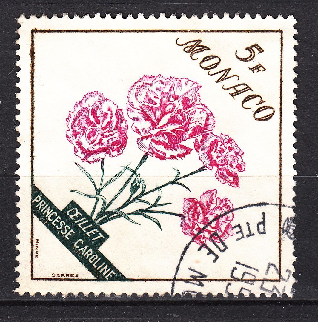 TIMBRE MONACO OBL N 514 FLEURS OEILLET PRINCESSE CAROLINE 123489465454