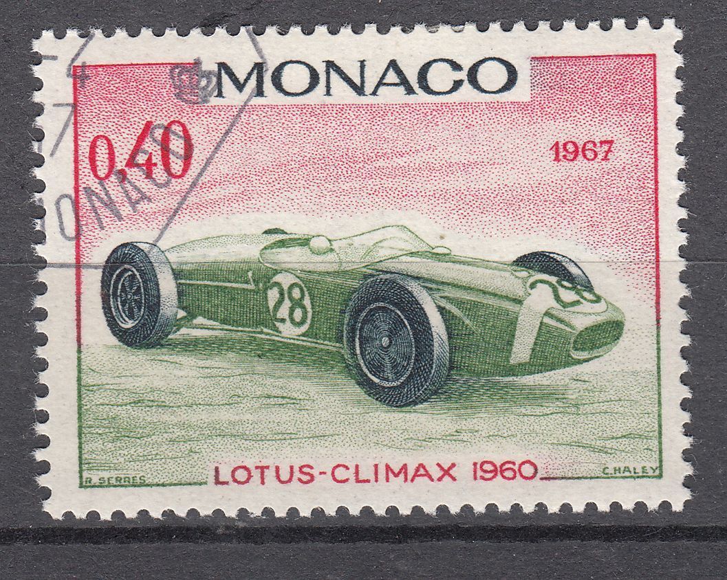 TIMBRE MONACO OBL N 716 VOITURE DE VAINQUEURS GRAND PRIX LOTUS CLIMAX 1960 123213579124