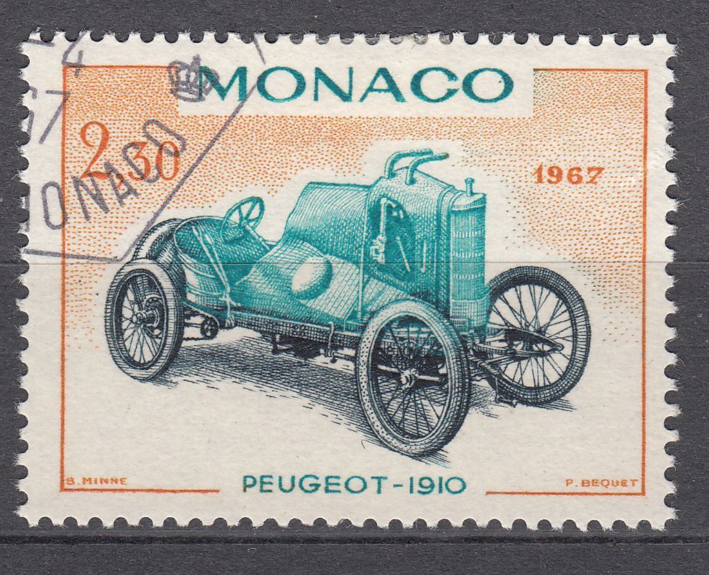 TIMBRE MONACO OBL N 721 VOITURE DE VAINQUEURS GRAND PEUGEOT 1910 123213589314