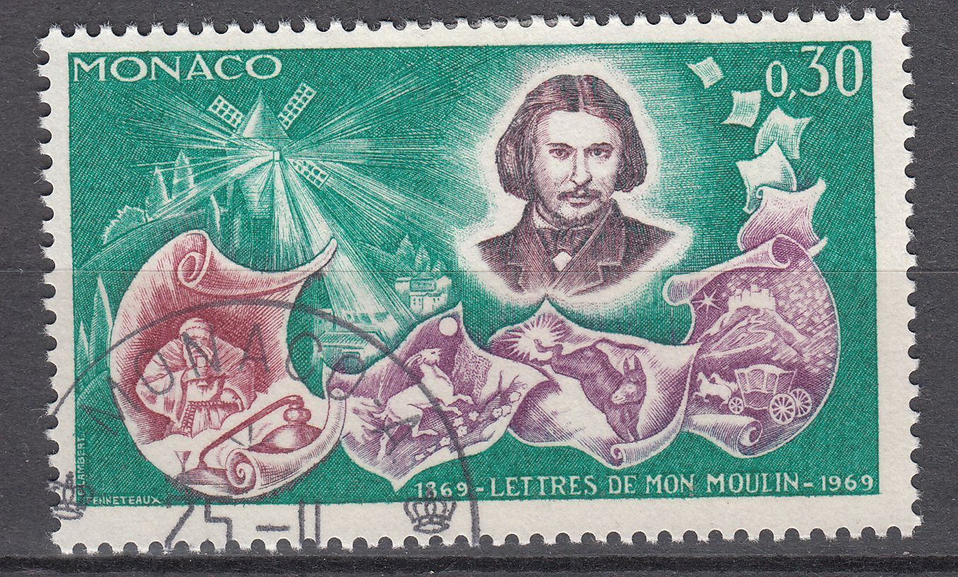 TIMBRE MONACO OBL N 792 MON MOULIN ALPHONSE DAUDET LETTRES CELEBRES 401585031554