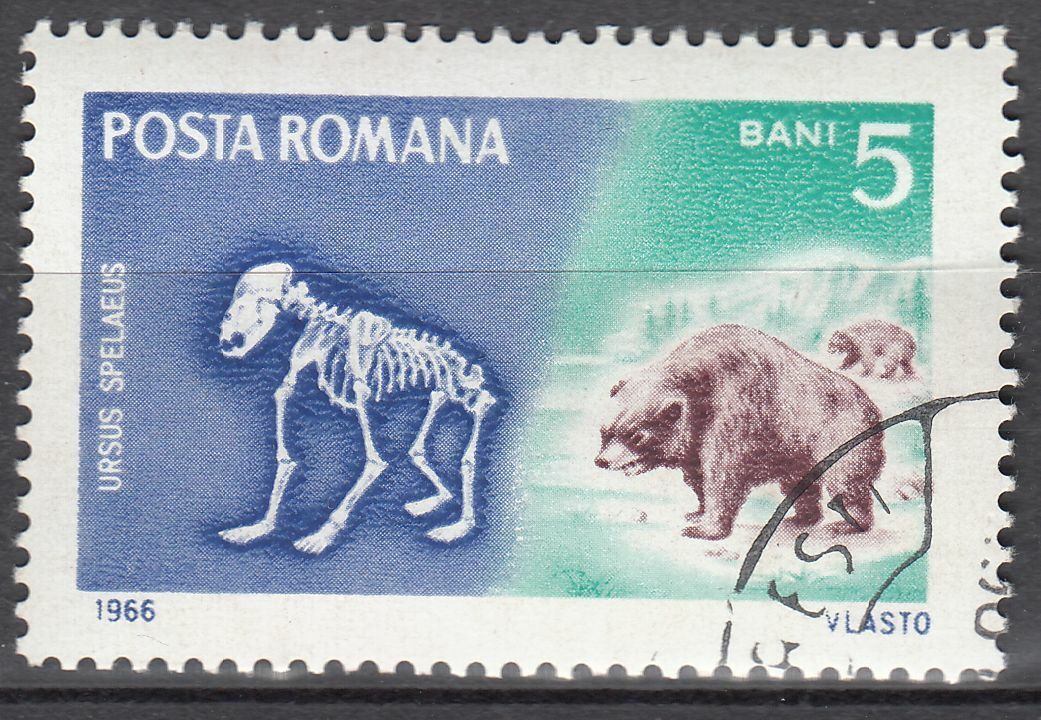 TIMBRE ROUMANIE OBL N 2267 ANIMAUX PREHISTORIQUES OURS DES CAVERNES 401994743804