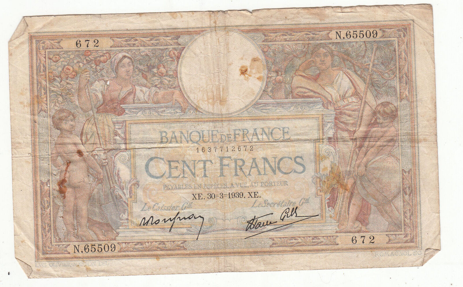 BILLET FRANCE 100 FRANCS MERSON 30 3 1939 XE 401297857225