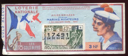 BILLET LOTERIE LES AILES BRISEES MARINS AVIATEUR TIMBRE 120685395245