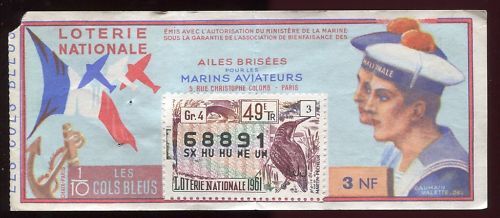 BILLET LOTERIE LES AILES BRISEES MARINS AVIATEUR TIMBRE 120685395305