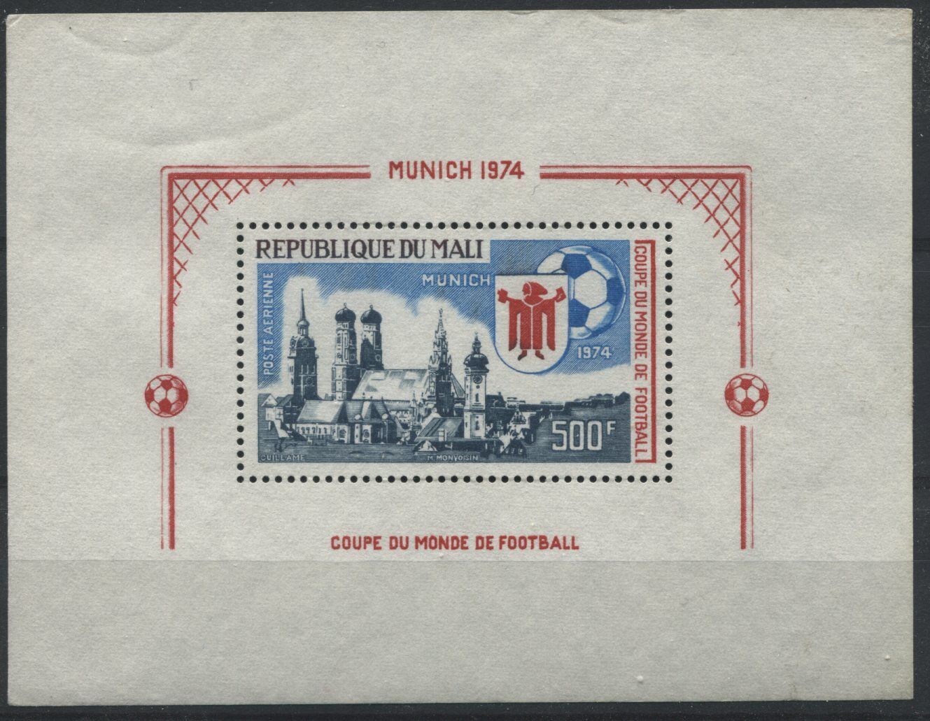 BLOC MUNICH 1974 COUPE DU MONDE DE FOOTBALL POSTE AERIENNE MALI 500 FRANCS 120853780695