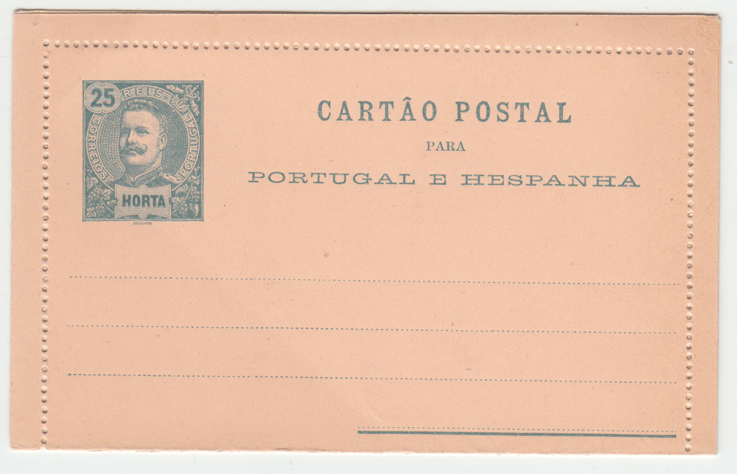 CARTE ENTIER POSTALE NEUF PORTUGAL 25 REIS HORTA
