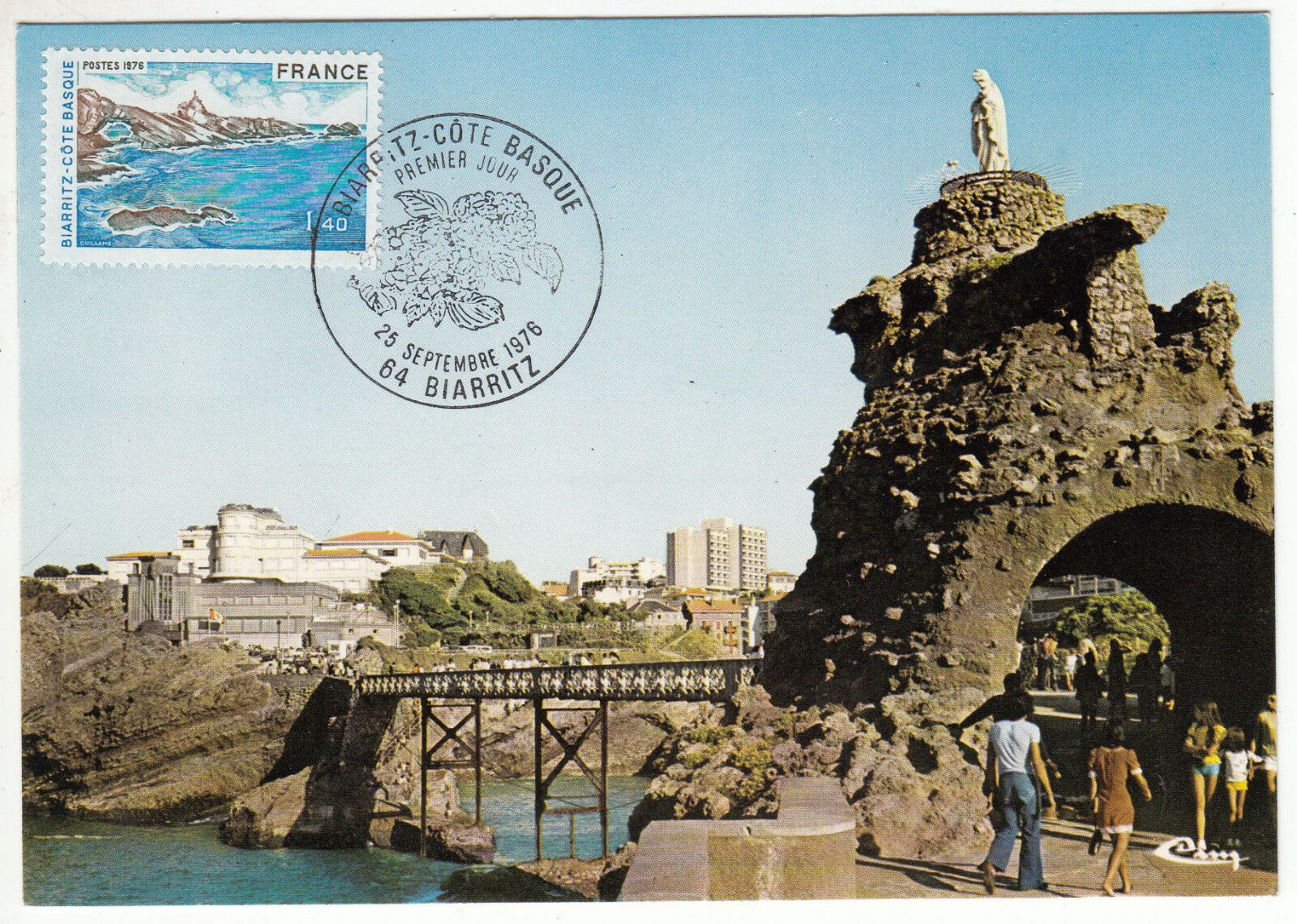 CARTE MAXIMUM FDC 1976 TIMBRE N 1903 BIARRITZ COTE BASQUE ROCHER DE LA VIERGE 122755551475