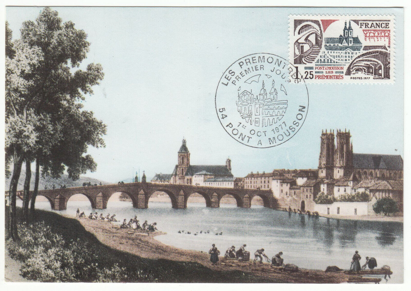 CARTE MAXIMUM FDC 1977 TIMBRE N 1947 PONT A MOUSSON ABBAYE LES PREMONTRES 122814752025