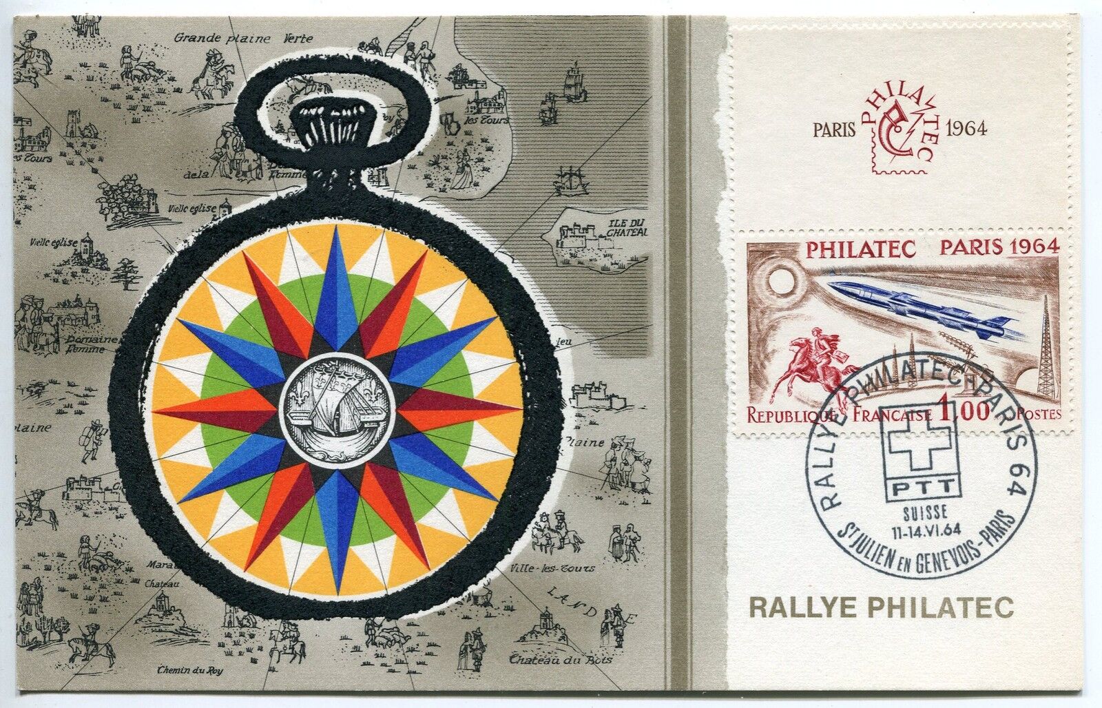 CARTE MAXIMUM RALLYE PHILATEC 1964 SUISSE ST JULIEN EN GENEVOIS PARIS 121380545725