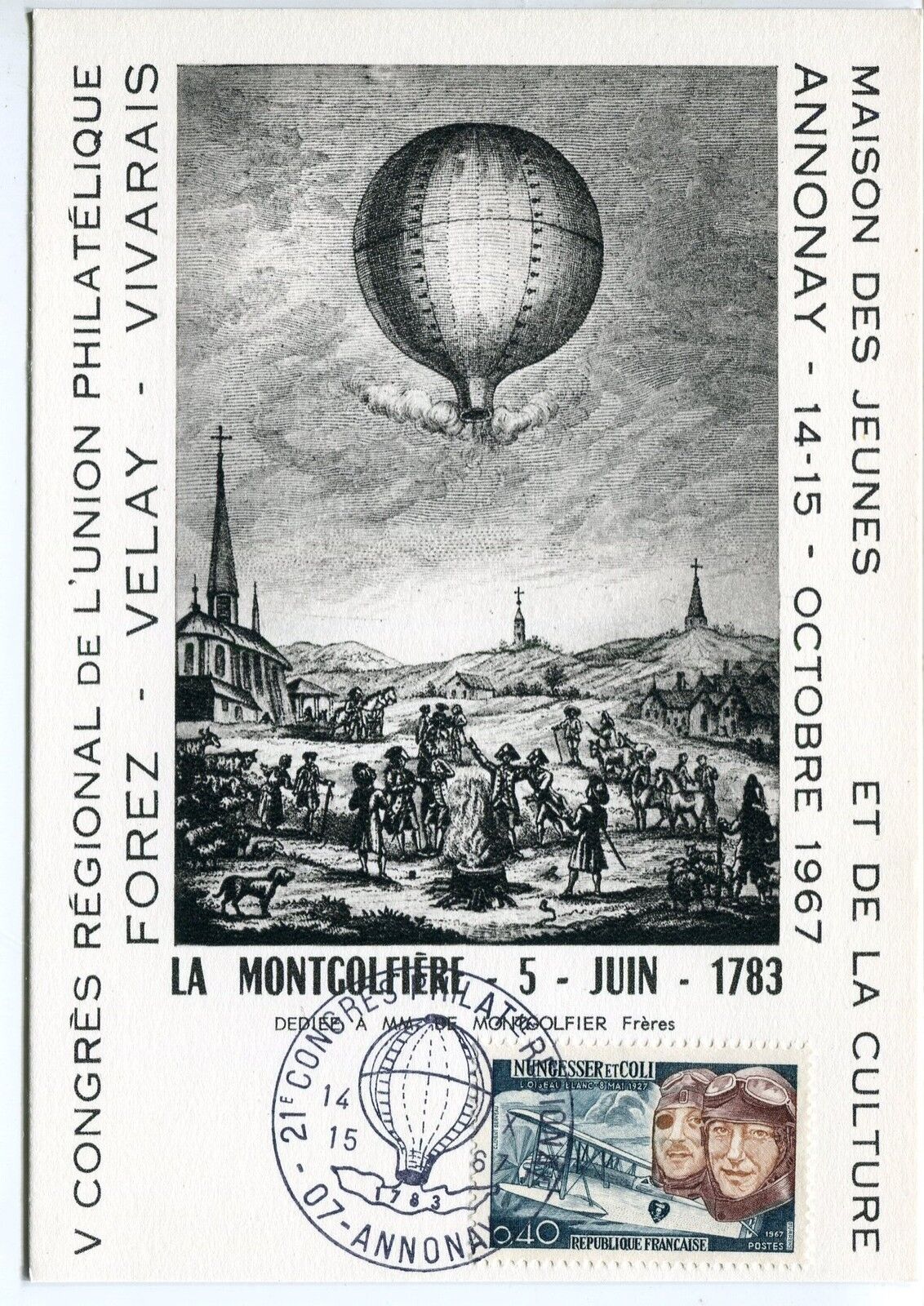 CARTE PHILATELIQUE LA MONTGOLFIERE 1967 ANNONAY 400736223815