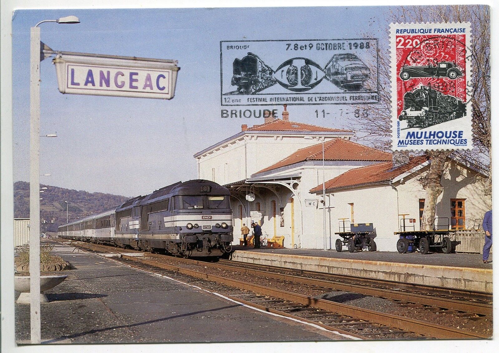 CARTE PHILATELIQUE LANGEAC BRIOUDE 1988 MULHOUSE MUSEES TECHNIQUE TRAIN 400752946335