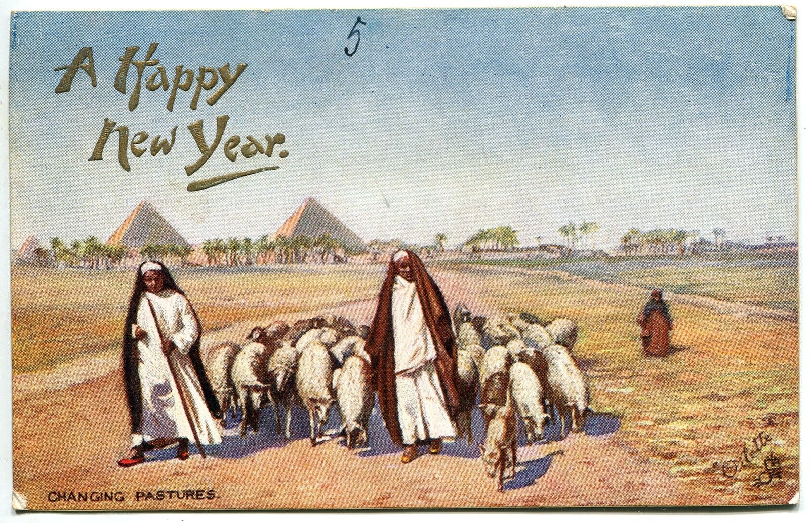 CARTE POSTALE EGYPTE RAPHAEL TUCK ILLUSTRATEURCHANGING PASTURES NEW YEAR 1915 400667527165