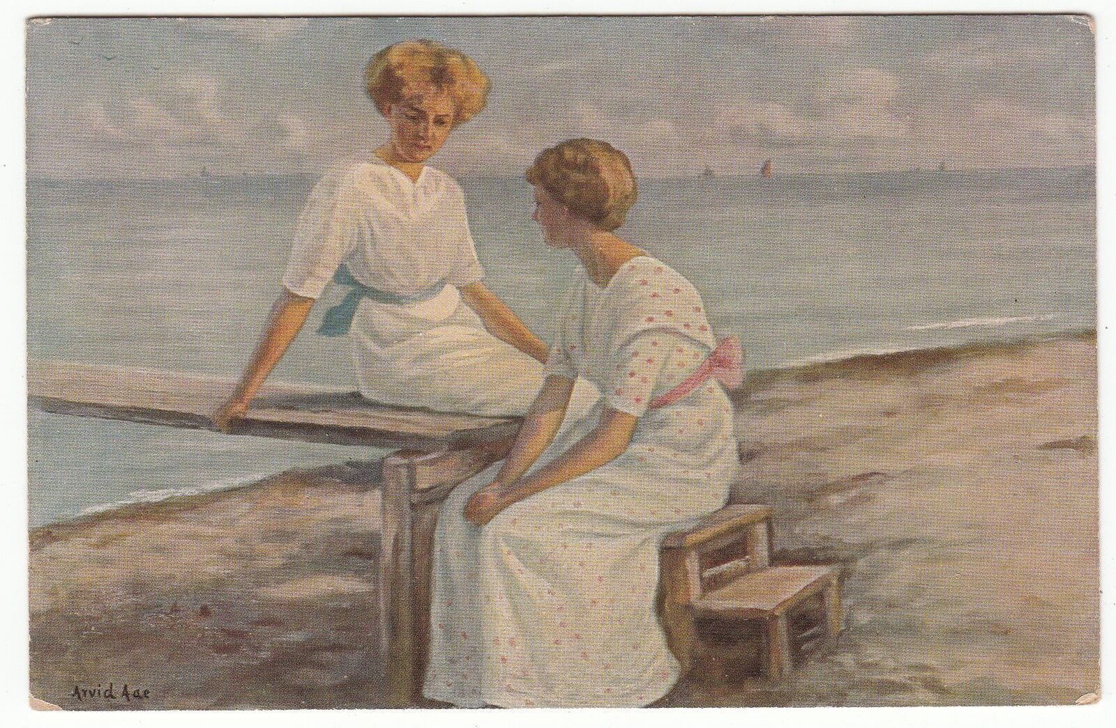 CARTE POSTALE FANTAISIE ALLEMAGNE DANISCHE KUNST FEMME DEVANT LA MER 122158843105