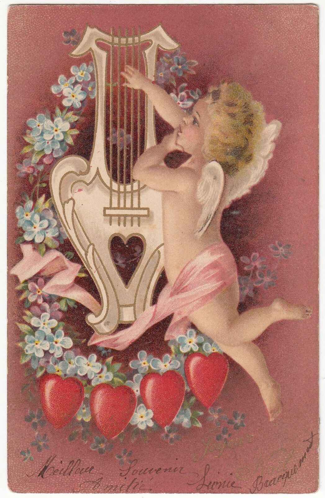 CARTE POSTALE FANTAISIE ANGE JOUE DE LA MUSIQUE HARPE 401057234245