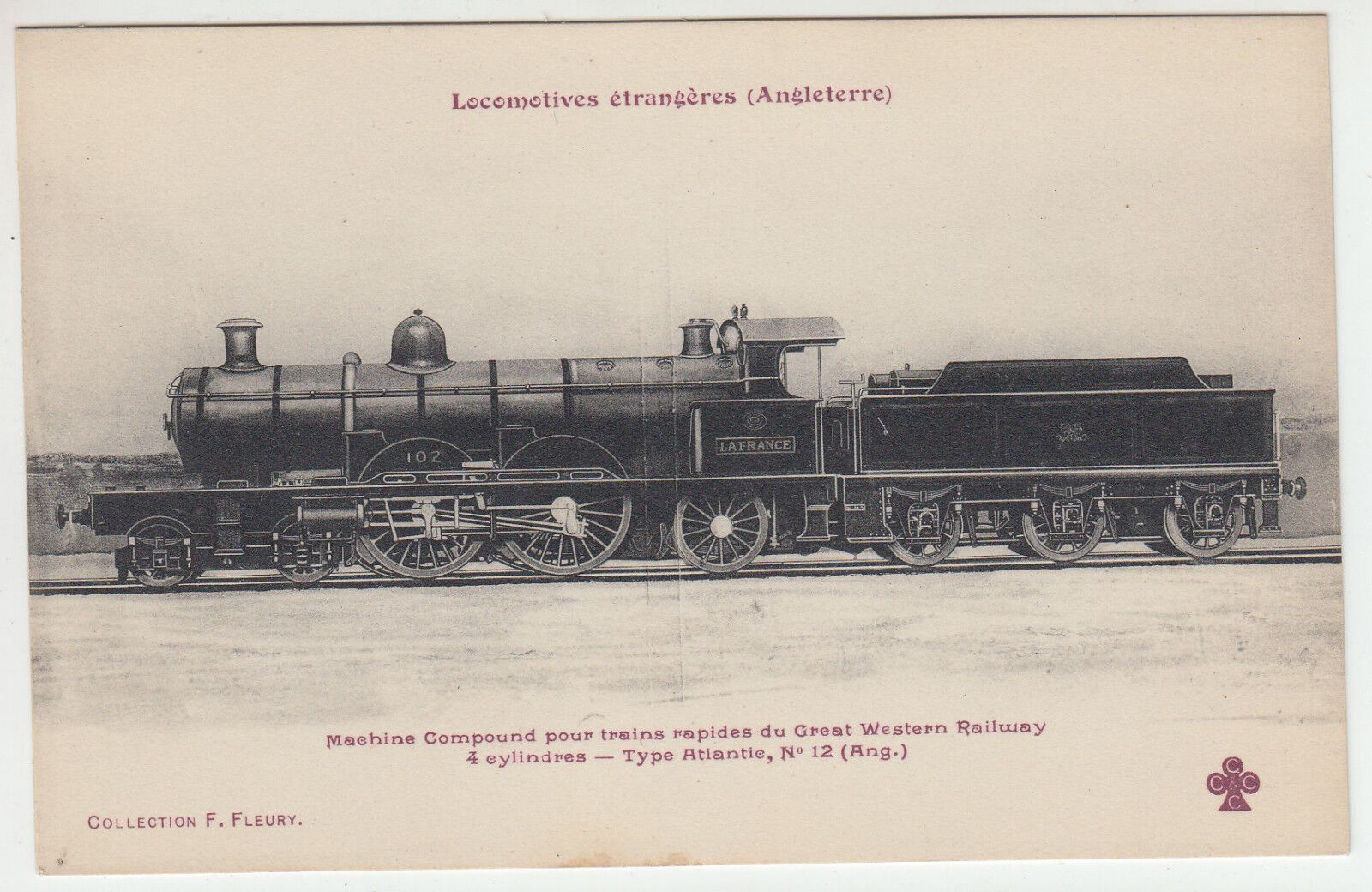 CARTE POSTALE LOCOMOTIVE TYPE ATLANTIE TRAIN RAPIDES GREAT WESTERN RAILWAY 401655269405