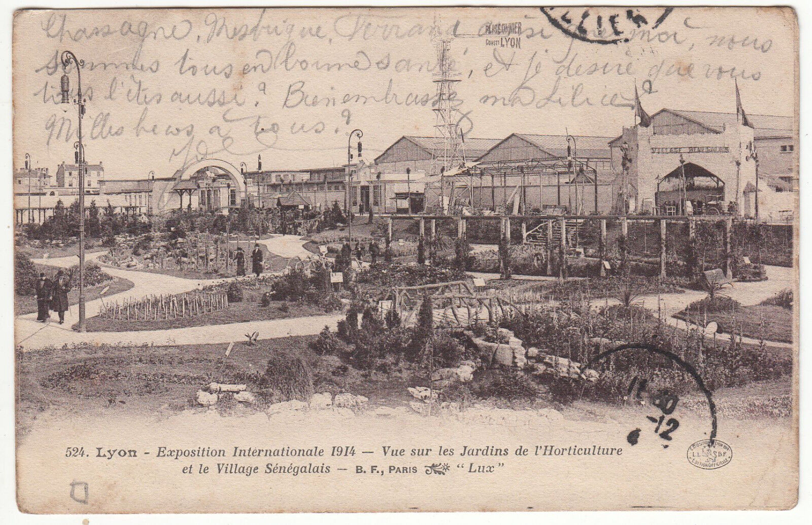 CARTE POSTALE LYON EXPO 1914 JARDINS HORTICULTURE VILLAGE SENEGALAIS 122212555505