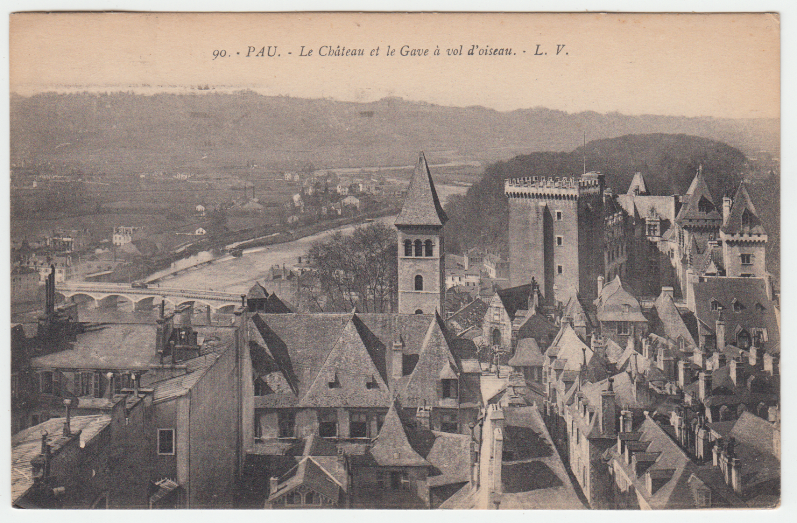 CARTE POSTALE PAU LE CHATEAU ET LE GAVE A VOL D OISEAU 402763451245