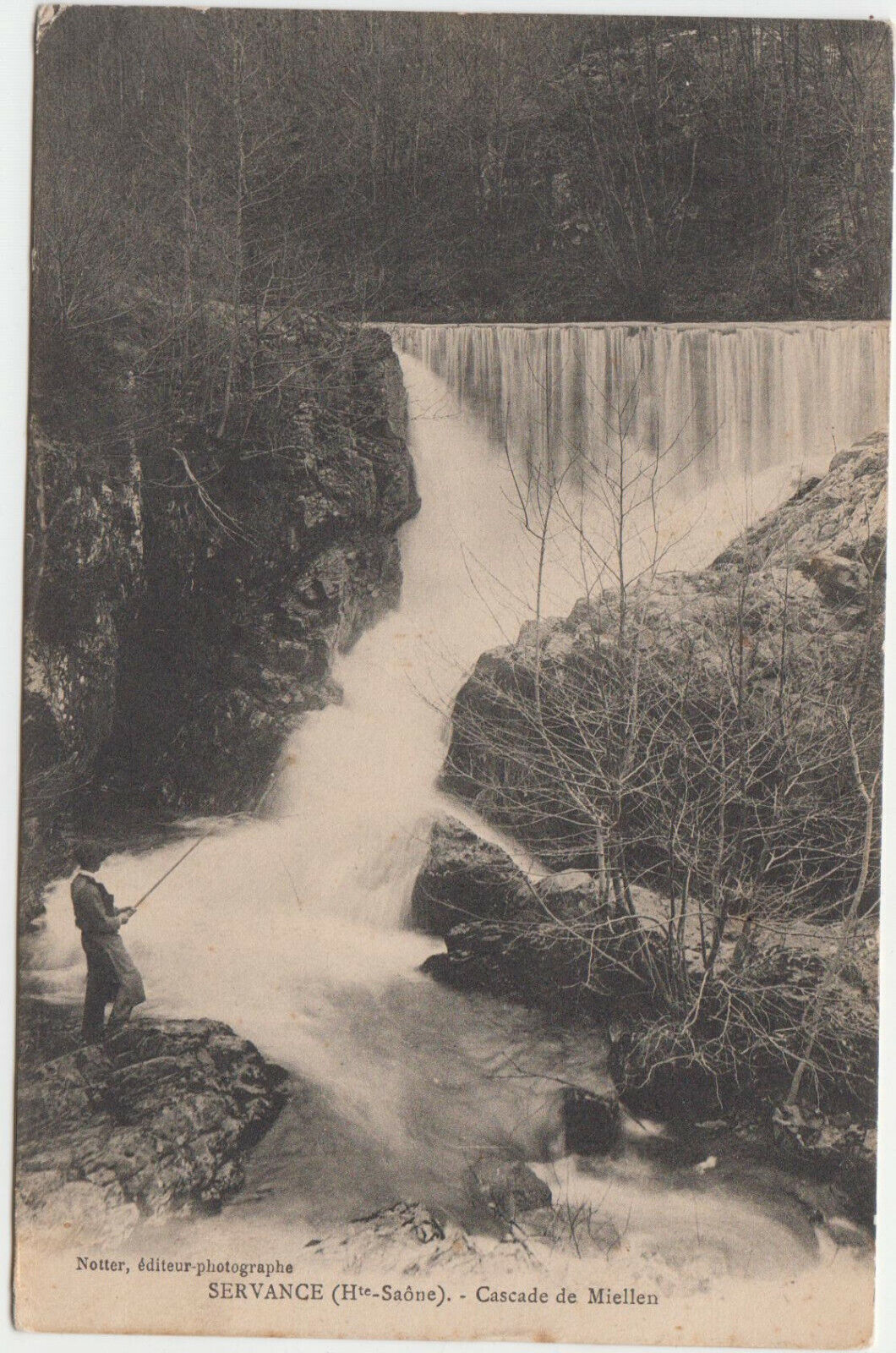 CARTE POSTALE SERVANCHE CASCADE DE MIELLEN PECHEUR HAUTE SAONE 401919489565