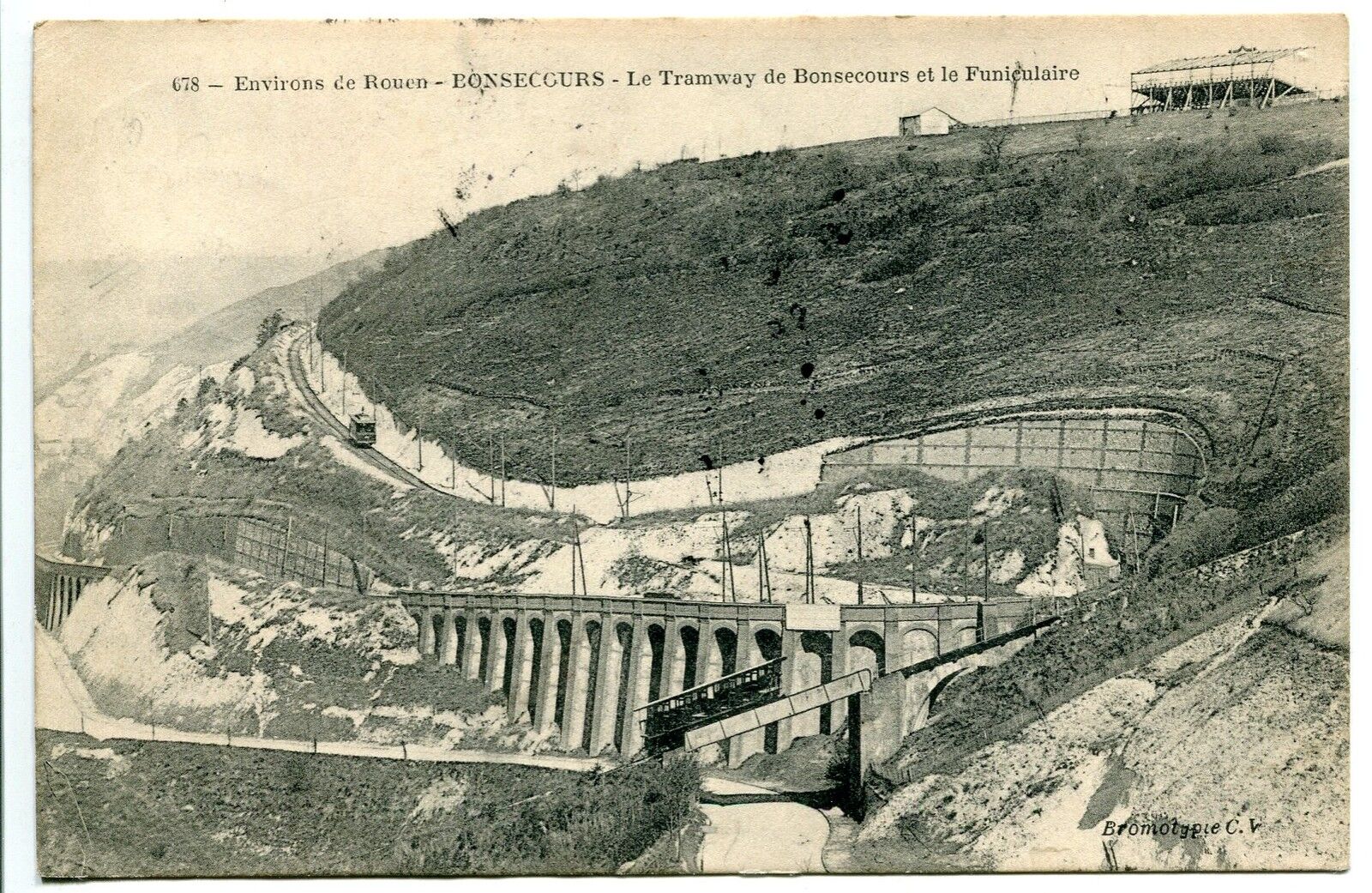 CPA ENVIRONS DE ROUEN BONSECOURS LE TRAMWAY DE BONSECOURS ET LE FUNICULAIRE 123176642935